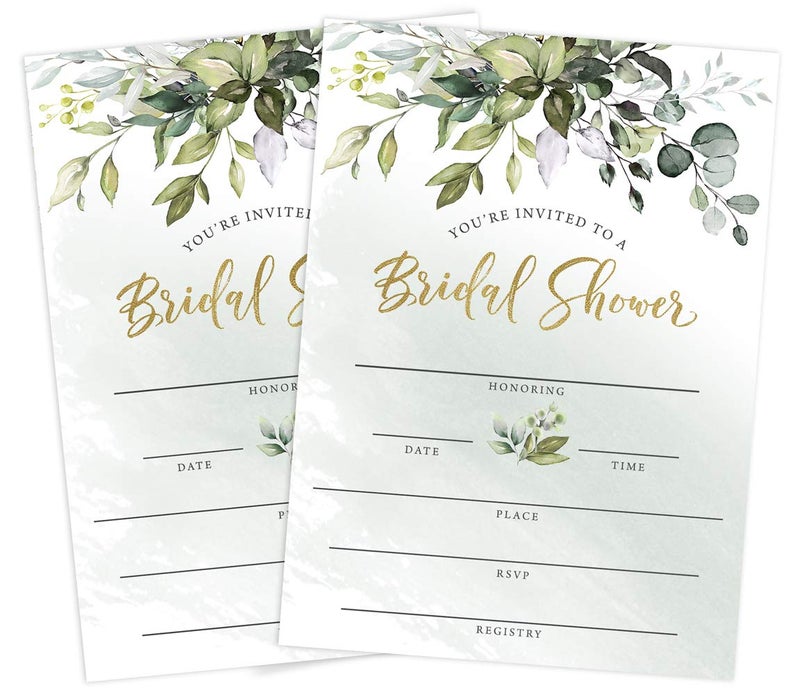 Printed Party Bridal Shower Invitations and Envelopes, Greenery, Set of 25 - Image 3